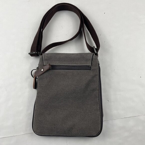 Sechunk Travel Crossbody Shoulder Bag Gray Canvas Front Flap Multiple Pockets - Picture 2 of 11
